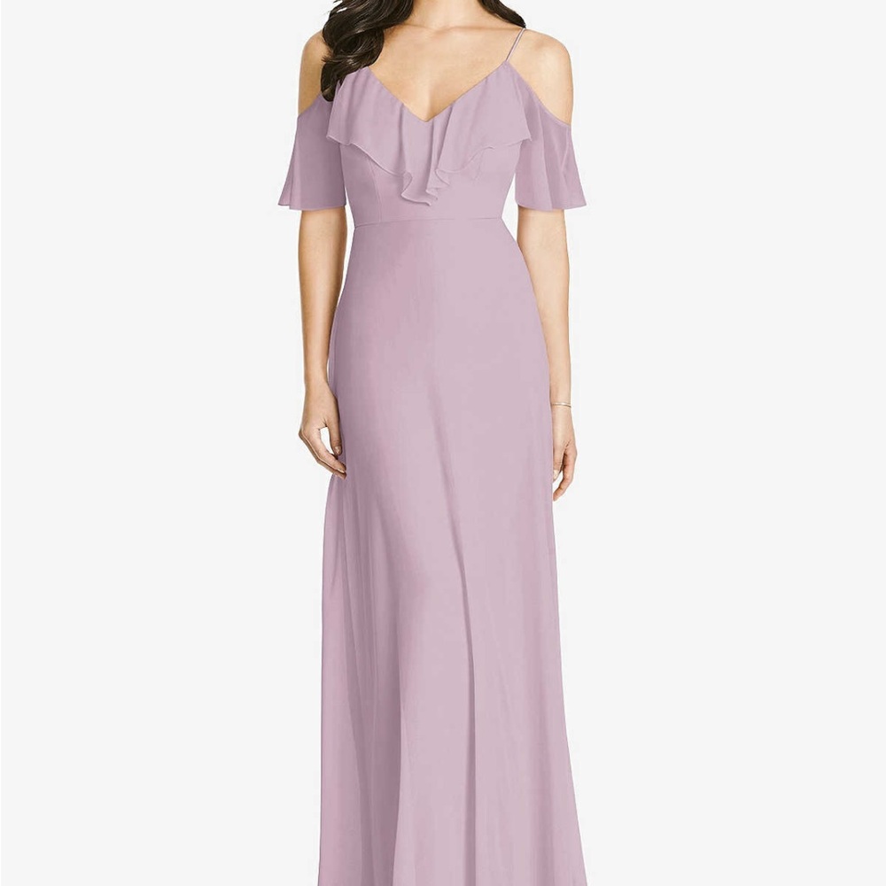 Dessy Collection Bridesmaid Dress - RUFFLED COLD-SHOULDER CHIFFON MAXI